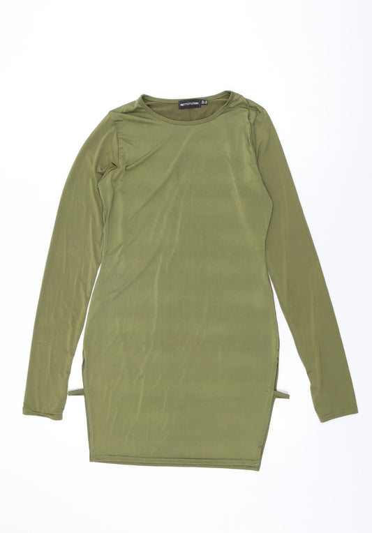 PRETTYLITTLETHING Womens Green Polyester Bodycon Size 14 Round Neck Pullover
