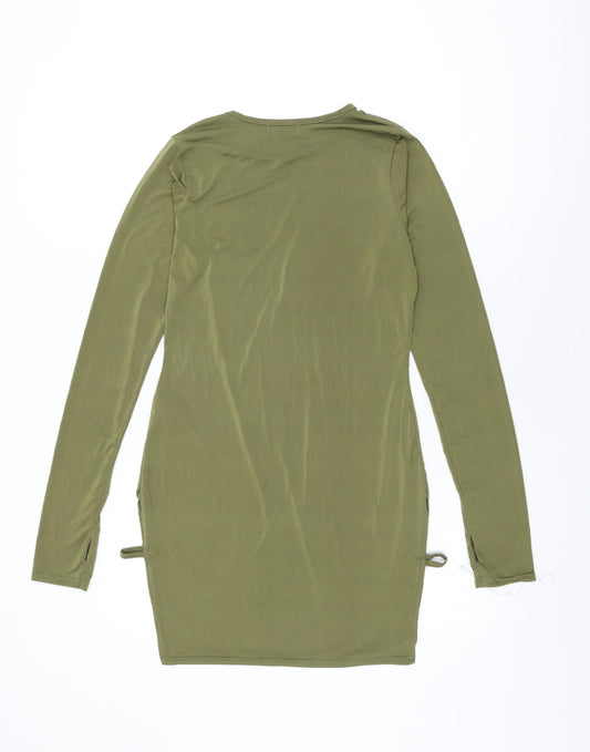 PRETTYLITTLETHING Womens Green Polyester Bodycon Size 14 Round Neck Pullover