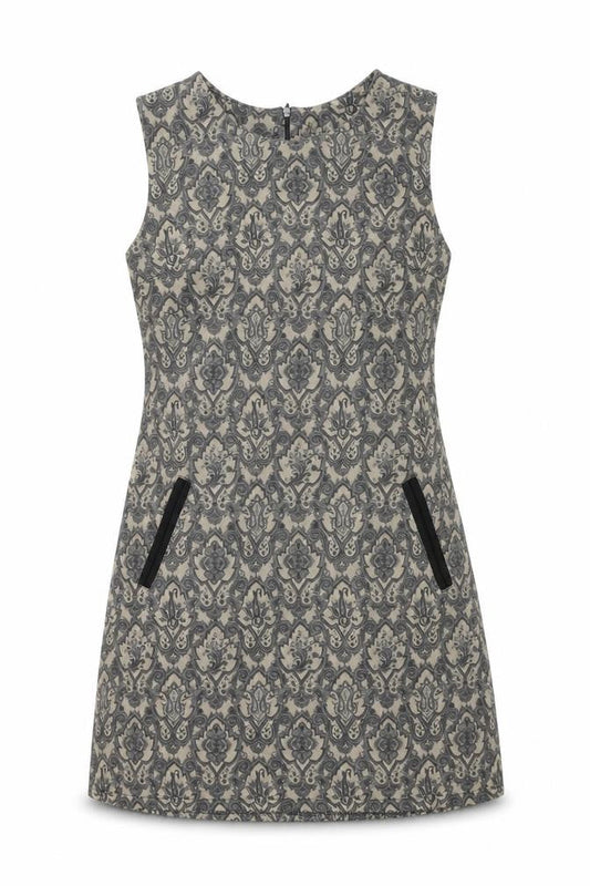 Izabel London Womens Brown Geometric Polyester Shift Size 8 Round Neck Zip