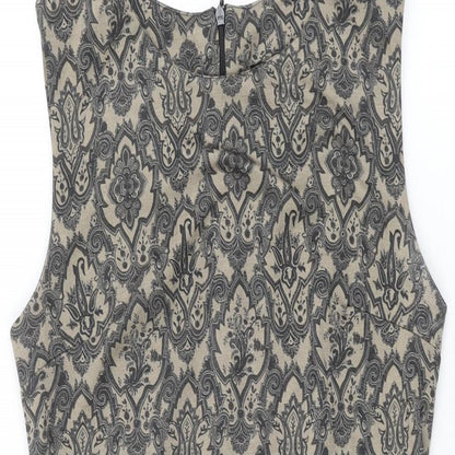 Izabel London Womens Brown Geometric Polyester Shift Size 8 Round Neck Zip