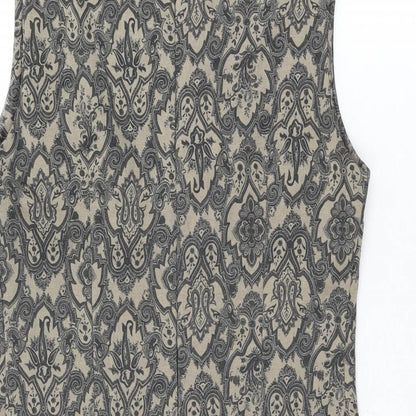 Izabel London Womens Brown Geometric Polyester Shift Size 8 Round Neck Zip