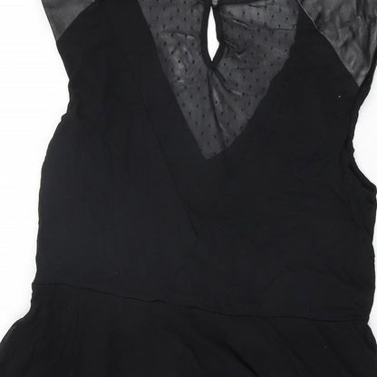mamas & papas Womens Black Nylon Skater Dress Size 10 V-Neck Pullover