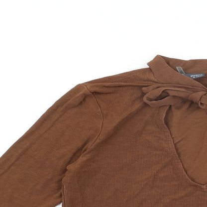 Womens UK Size S Sparkle & Fade Brown Basic T-Shirt