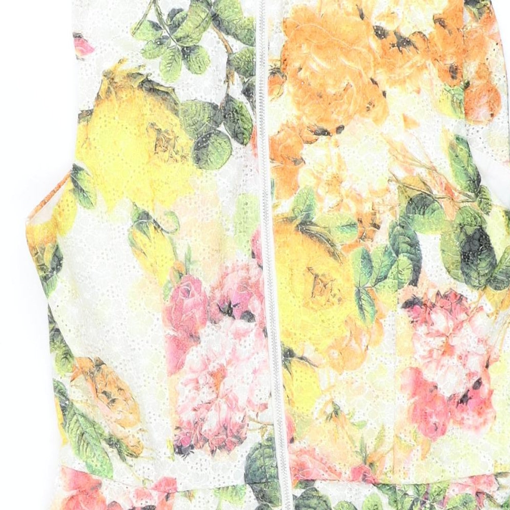 Louche Womens White Floral Cotton Skater Dress Size 12 Sweetheart Zip