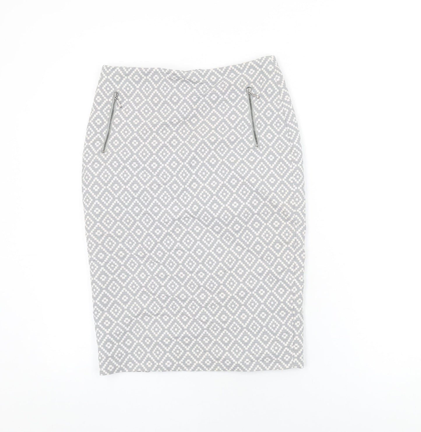 Marks and Spencer Womens Grey Geometric Polyester Straight & Pencil Skirt Size 8 Zip