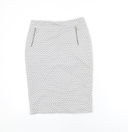 Marks and Spencer Womens Grey Geometric Polyester Straight & Pencil Skirt Size 8 Zip