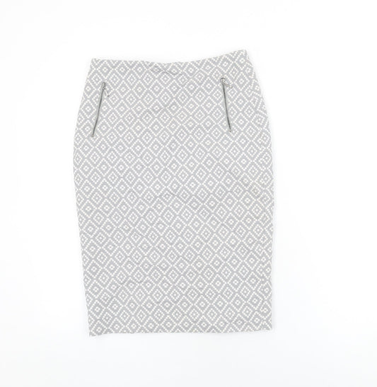 Marks and Spencer Womens Grey Geometric Polyester Straight & Pencil Skirt Size 8 Zip