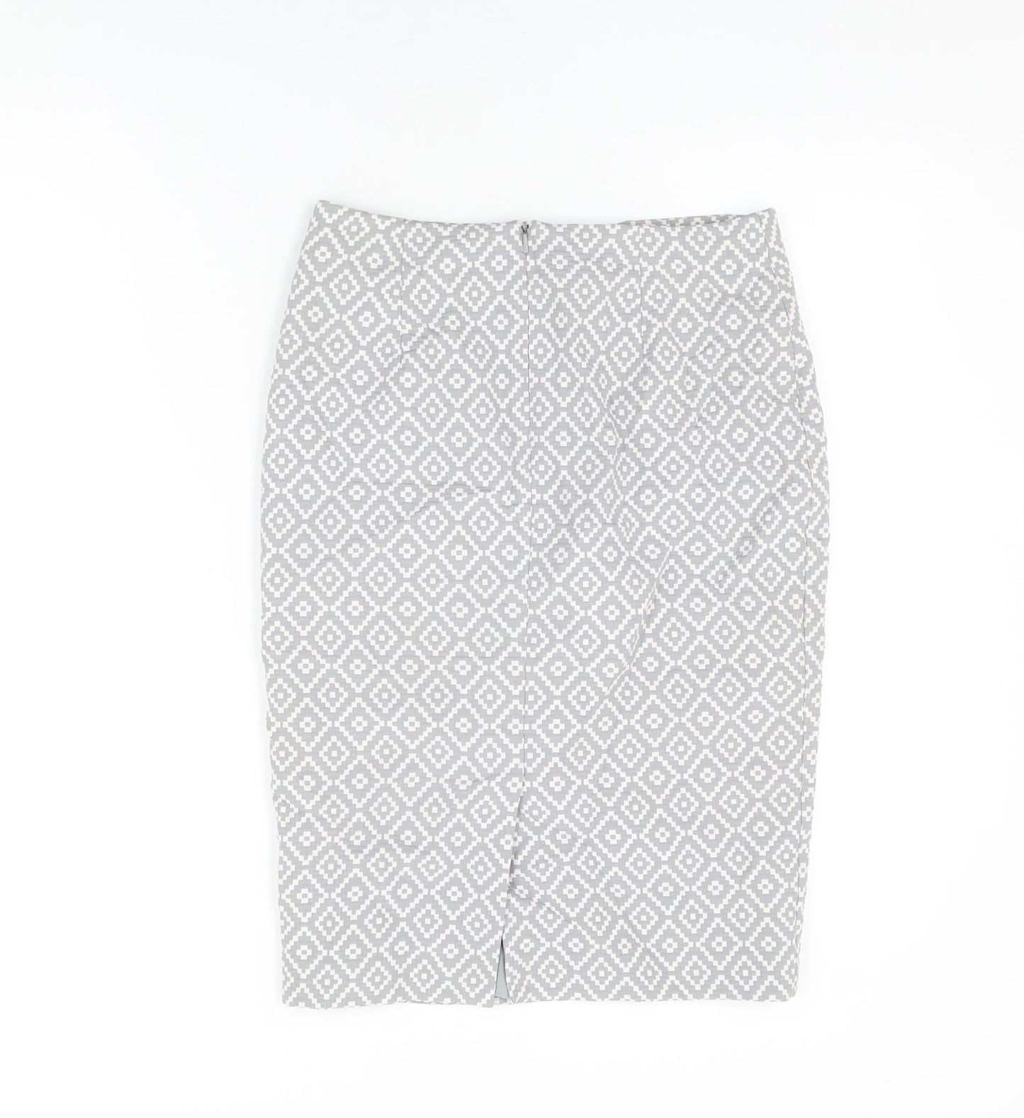 Marks and Spencer Womens Grey Geometric Polyester Straight & Pencil Skirt Size 8 Zip