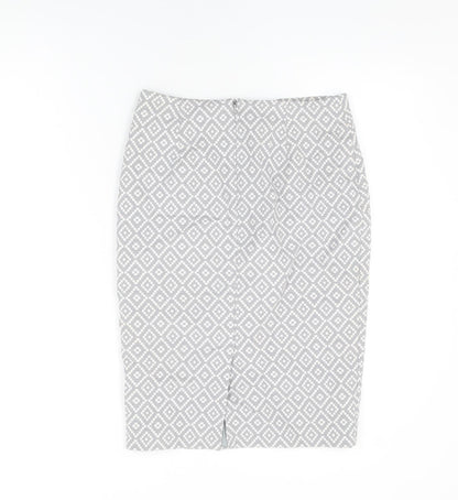 Marks and Spencer Womens Grey Geometric Polyester Straight & Pencil Skirt Size 8 Zip