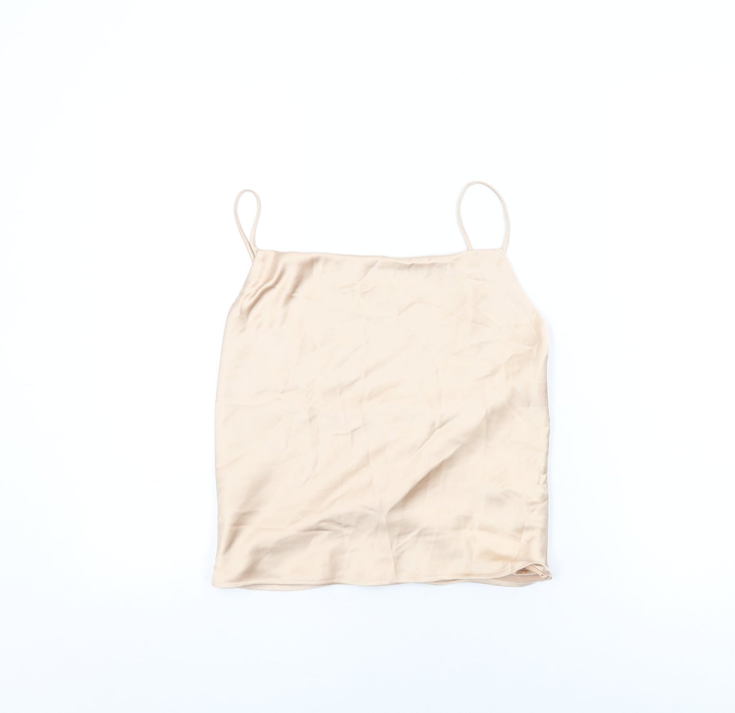 Zara Womens Beige Polyester Cropped T-Shirt Size XS Square Neck