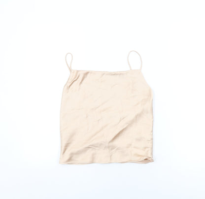 Zara Womens Beige Polyester Cropped T-Shirt Size XS Square Neck