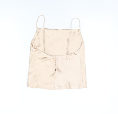Zara Womens Beige Polyester Cropped T-Shirt Size XS Square Neck