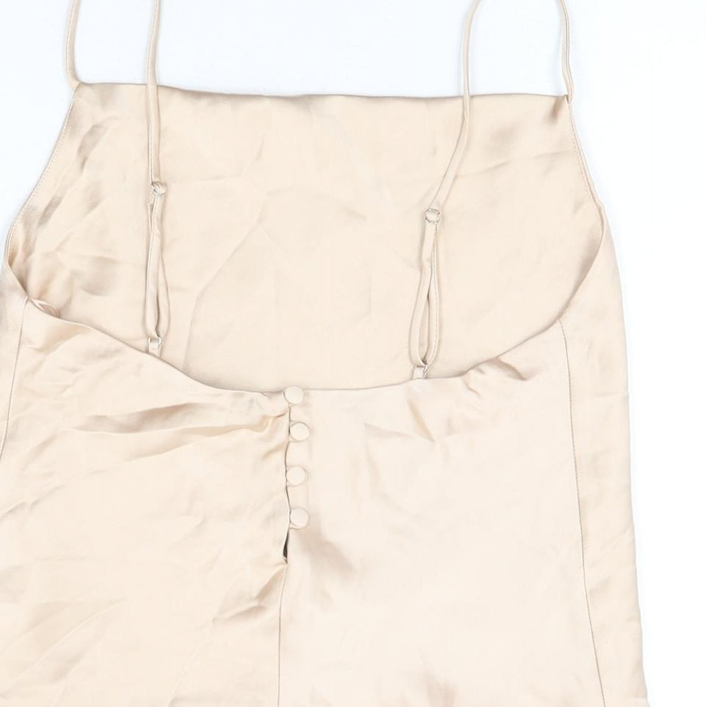 Zara Womens Beige Polyester Cropped T-Shirt Size XS Square Neck