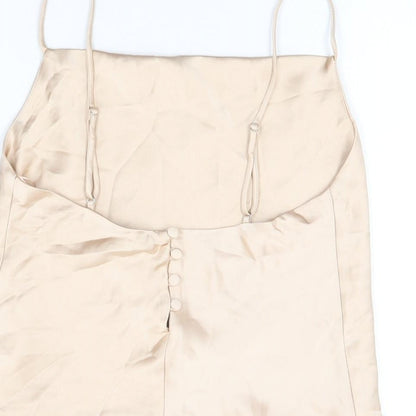 Zara Womens Beige Polyester Cropped T-Shirt Size XS Square Neck