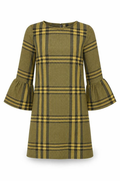 New Look Womens Yellow Plaid Polyester Shift Size 8 Round Neck Pullover