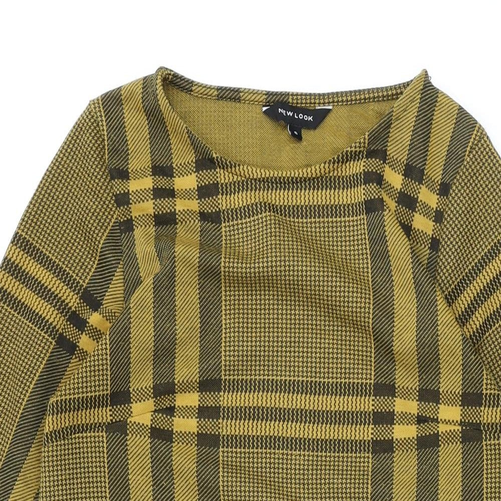 New Look Womens Yellow Plaid Polyester Shift Size 8 Round Neck Pullover