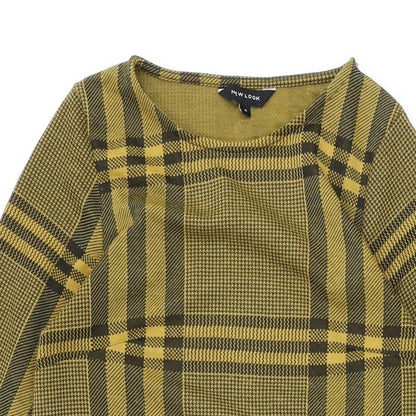 New Look Womens Yellow Plaid Polyester Shift Size 8 Round Neck Pullover