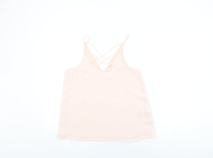 River Island Womens Pink Polyester Basic T-Shirt Size 8 V-Neck