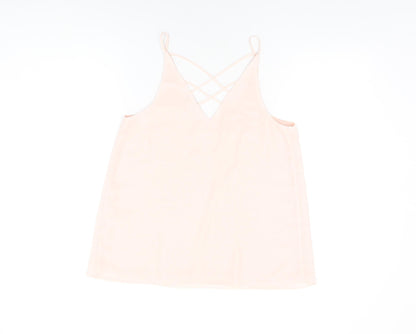 River Island Womens Pink Polyester Basic T-Shirt Size 8 V-Neck