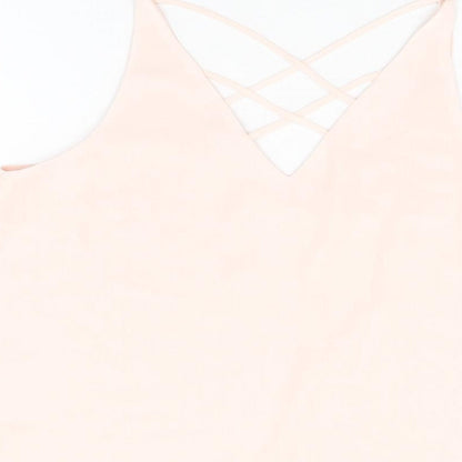 River Island Womens Pink Polyester Basic T-Shirt Size 8 V-Neck
