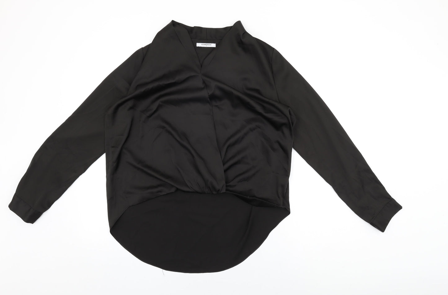 Glamorous Womens Black Polyester Basic Blouse Size M V-Neck