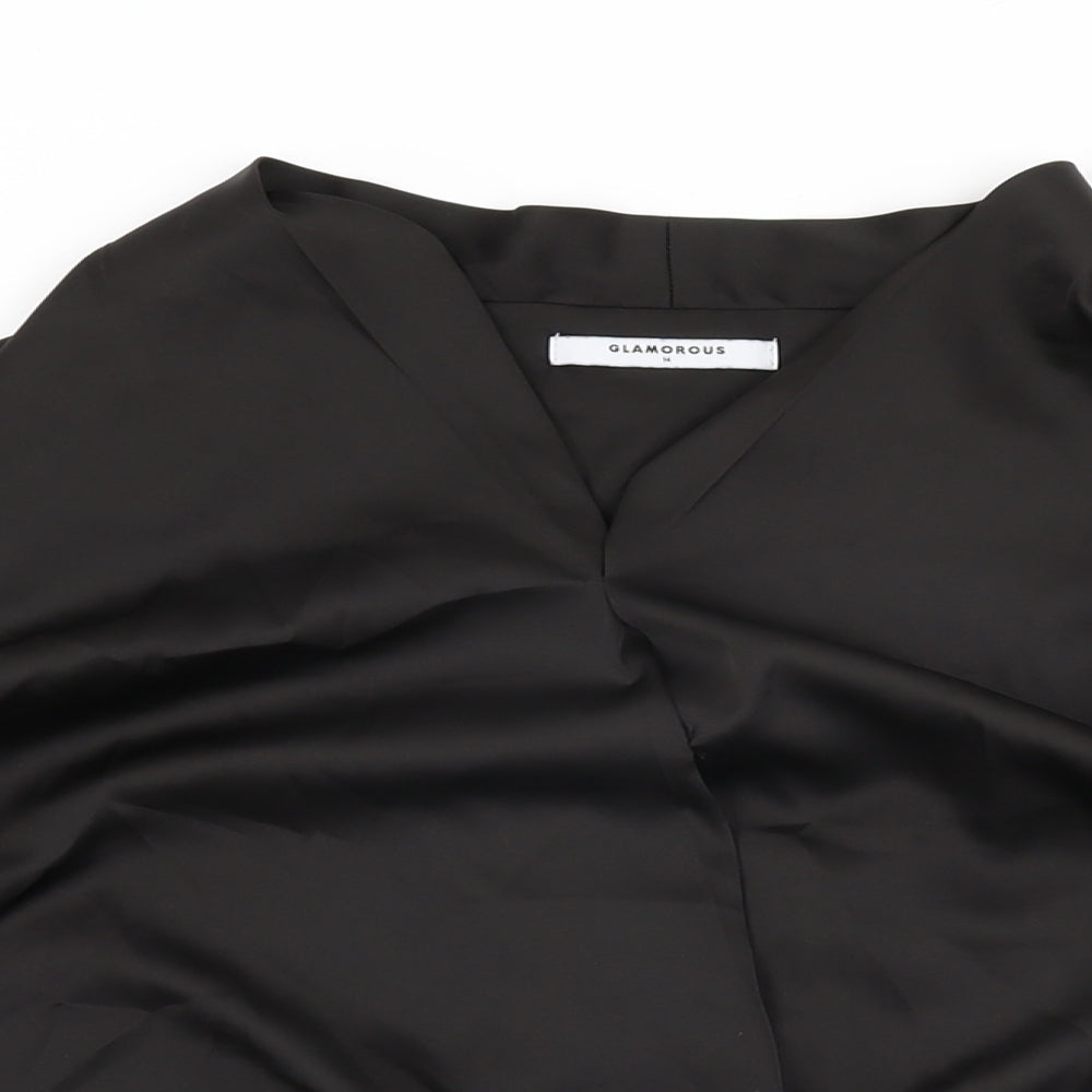 Glamorous Womens Black Polyester Basic Blouse Size M V-Neck