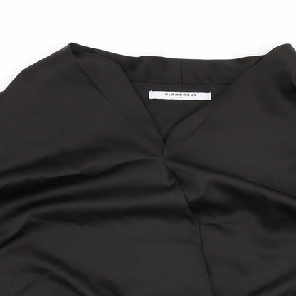 Glamorous Womens Black Polyester Basic Blouse Size M V-Neck