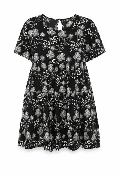 New Look Womens Black Floral Polyester Shift Size 8 Round Neck Button