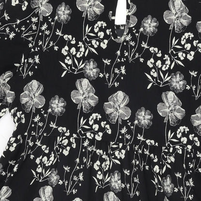 New Look Womens Black Floral Polyester Shift Size 8 Round Neck Button