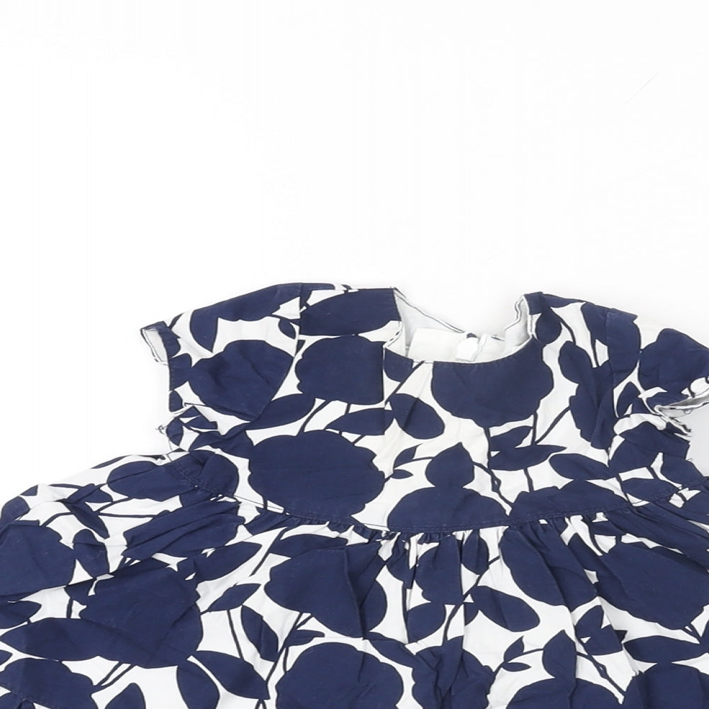 Gap Girls White Floral Cotton A-Line Size 0-3 Months Round Neck Zip