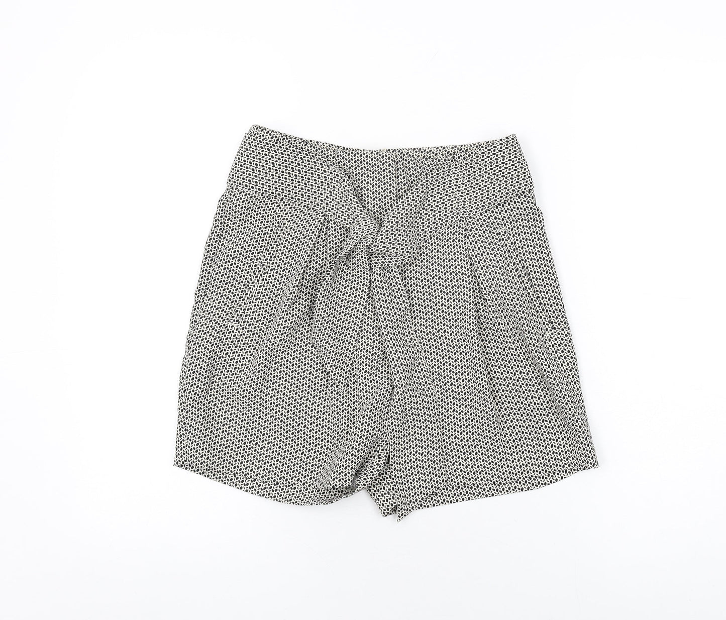 H&M Womens White Geometric Polyester Paperbag Shorts Size 6 L4 in Regular Zip - Belted