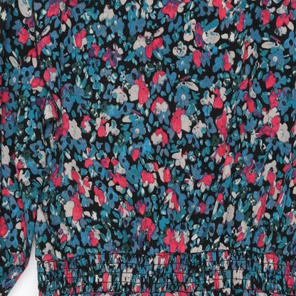 New Look Womens Black Floral Polyester A-Line Size 14 Round Neck Button