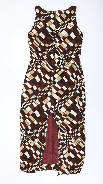 Endora Womens Brown Geometric Viscose Shift Size 10 Round Neck Zip