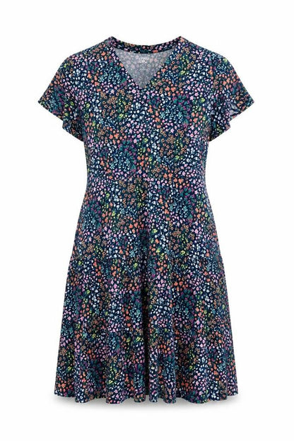 Lands' End Womens Blue Floral Cotton Shift Size XS V-Neck Pullover