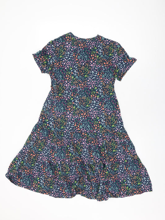 Lands' End Womens Blue Floral Cotton Shift Size XS V-Neck Pullover