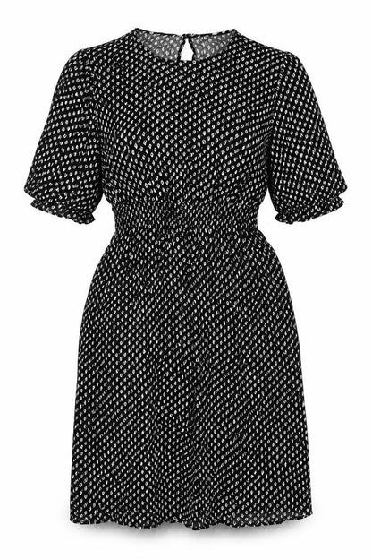 H&M Womens Black Geometric Viscose A-Line Size L Round Neck Button