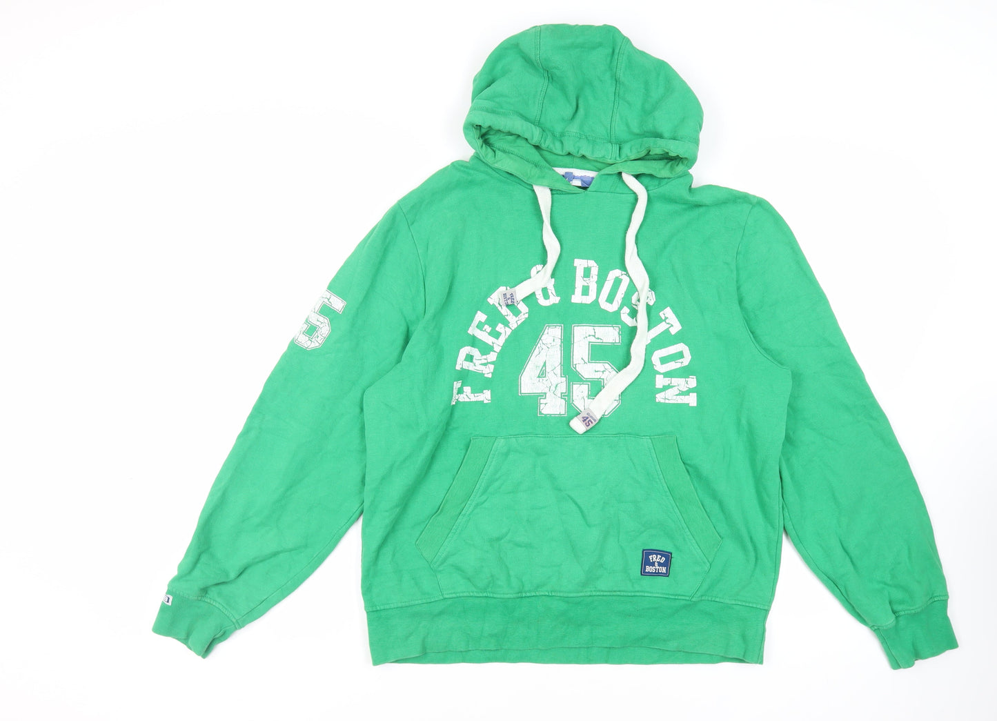 Fred &Boston Mens Green Cotton Pullover Hoodie Size L - Pockets