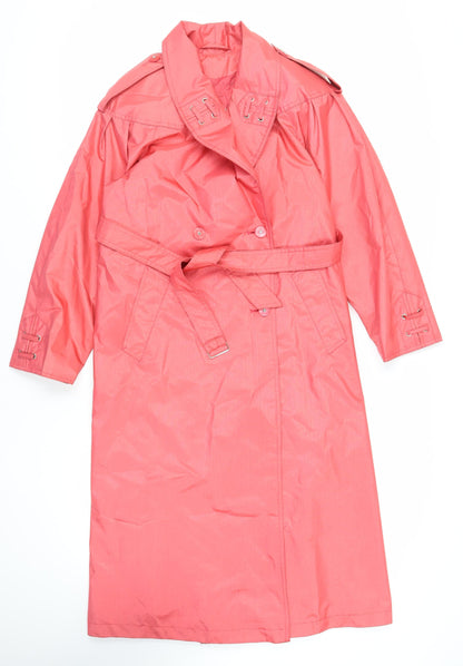 Laura Winston Womens Pink Trench Coat Coat Size 10 Button - Belted Water Resistant