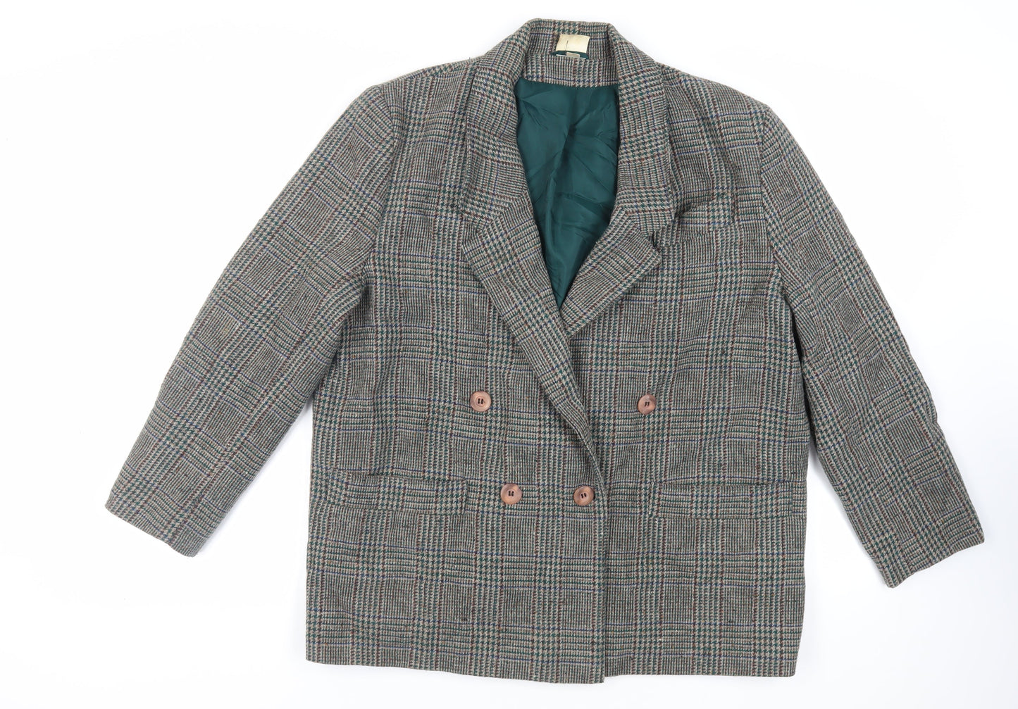 The Label Collection Womens Brown Plaid Jacket Blazer Size 18 Button - Vintage