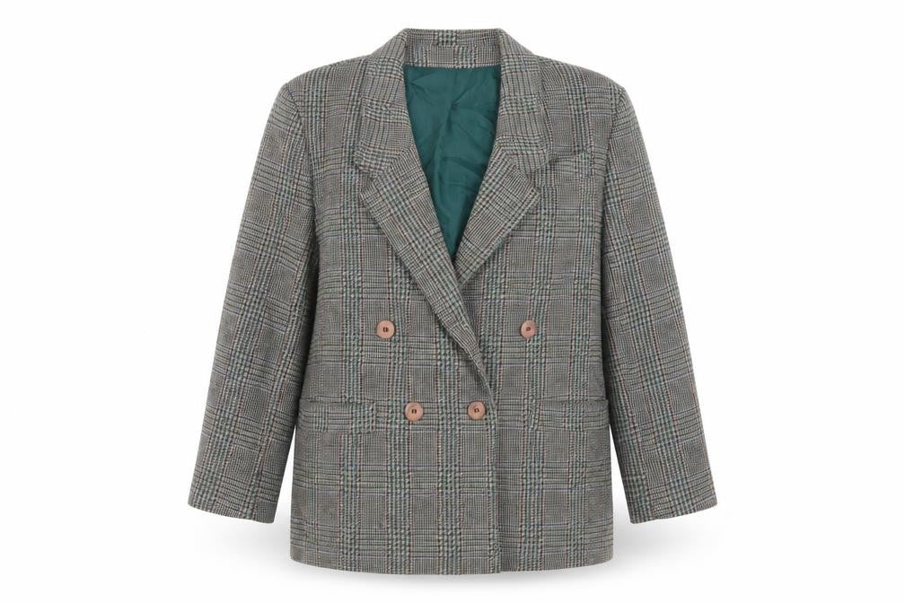 The Label Collection Womens Brown Plaid Jacket Blazer Size 18 Button - Vintage