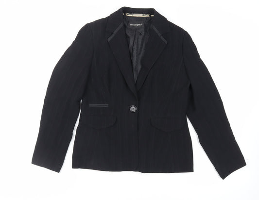 Autograph Womens Black Striped Jacket Blazer Size 12 Button