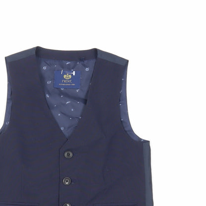 Close-up detail of Next boys’ blue jacket waistcoat, size 5, years button