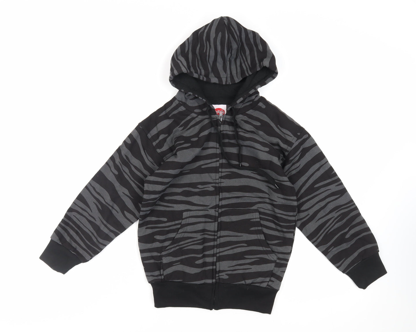 Bubble Girls Black Animal Print Cotton Full Zip Hoodie Size 8 Years Zip - Pockets