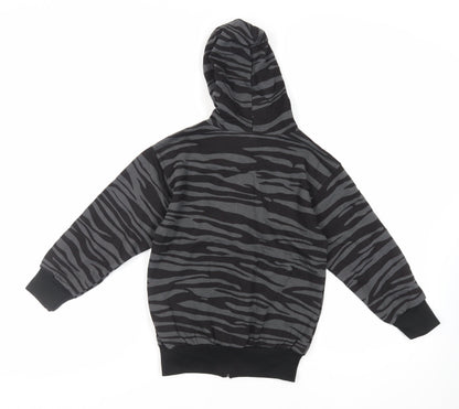Bubble Girls Black Animal Print Cotton Full Zip Hoodie Size 8 Years Zip - Pockets