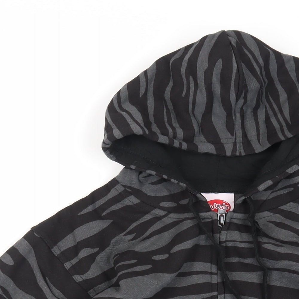 Bubble Girls Black Animal Print Cotton Full Zip Hoodie Size 8 Years Zip - Pockets