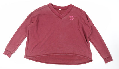 Additional front view of Juicy Couture women’s pink cotton pullover sweatshirt, size M, pullover