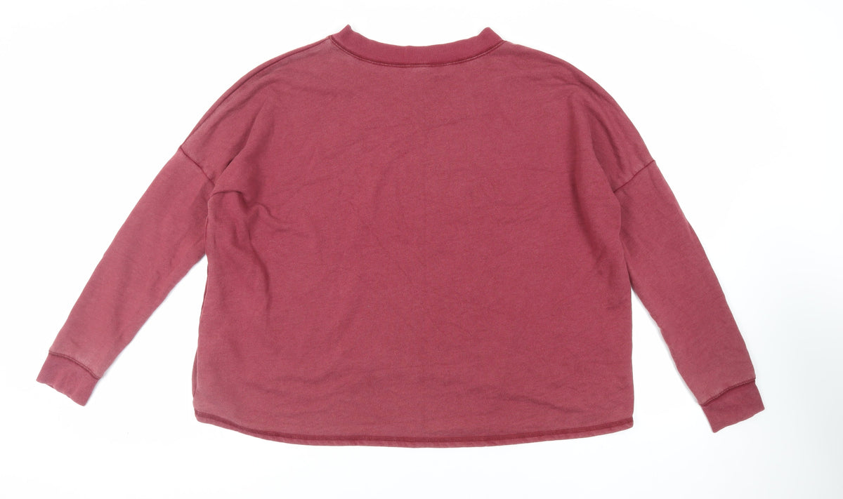 Back view of Juicy Couture women’s pink cotton pullover sweatshirt, size M, pullover