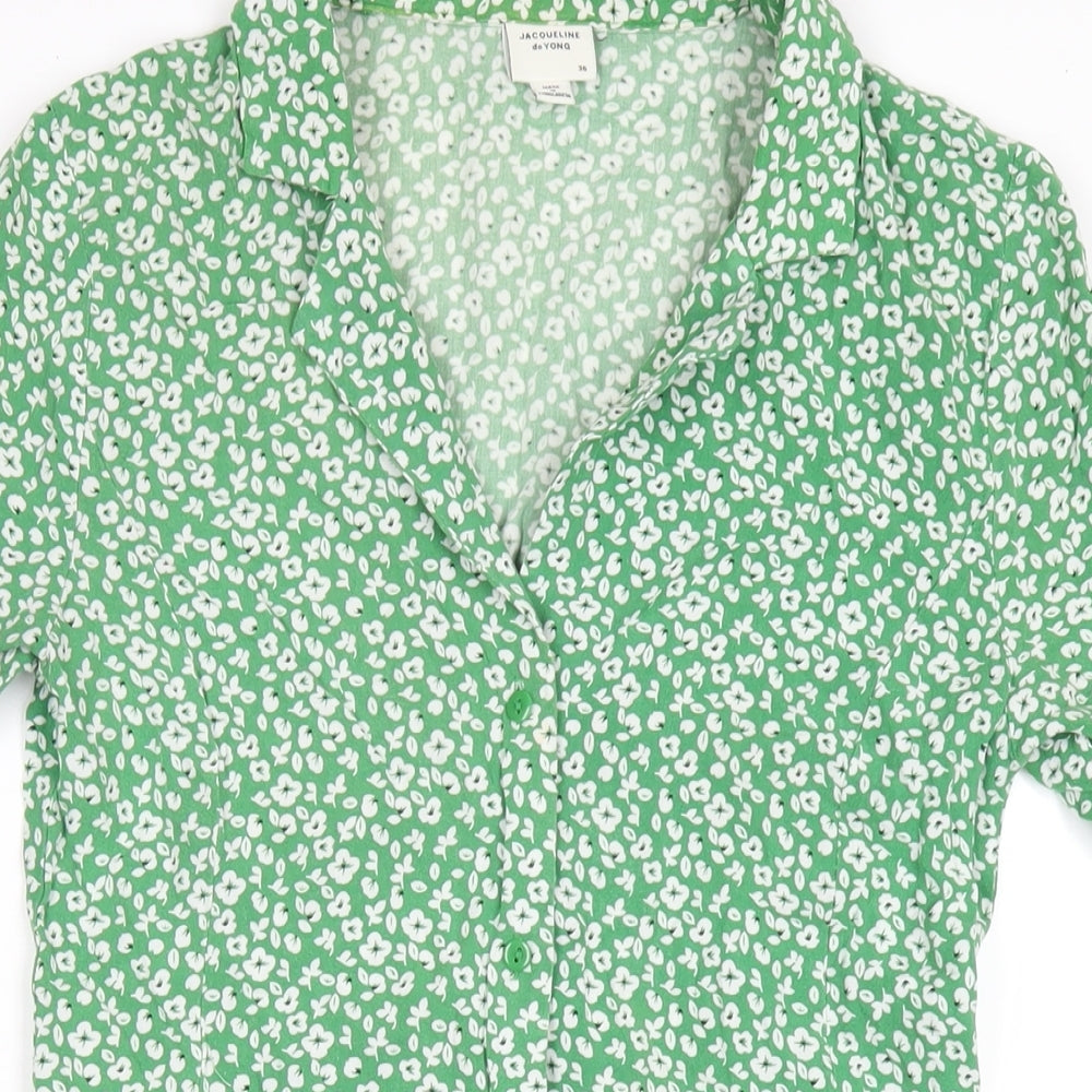 VERO MODA Womens Green Floral Viscose Shirt Dress Size 8 Collared Button