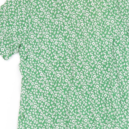 VERO MODA Womens Green Floral Viscose Shirt Dress Size 8 Collared Button