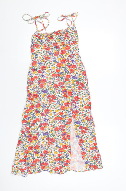 Urban Revivo Womens Multicoloured Floral Viscose A-Line Size 6 Square Neck Zip